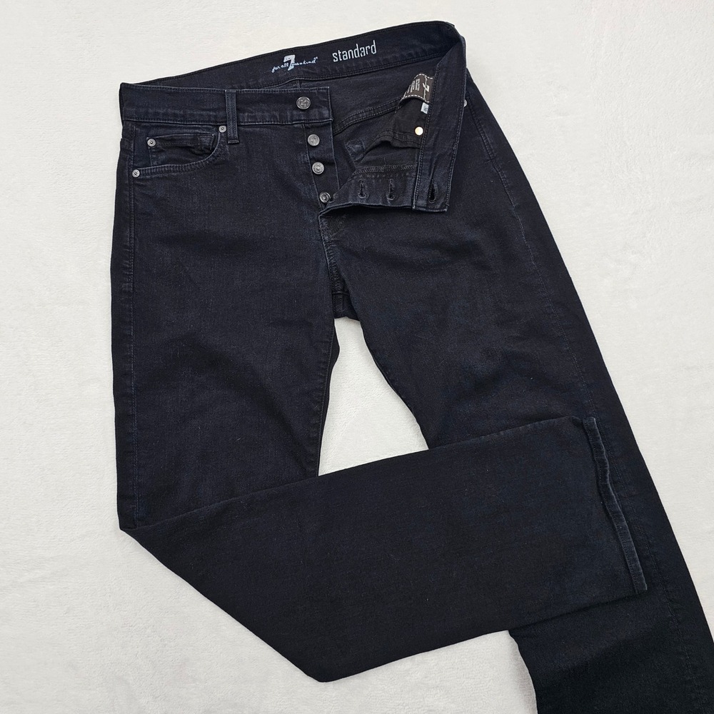7 For All Mankind Standard Jeans Mens 30x33 Black Straight Button Fly USA Mde